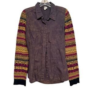 We The Free Charcoal Shirt W Multi-Colored Knit Sleeves Medium Distressed